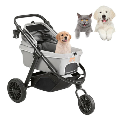 VEVOR Pet Stroller, 35 lbs Weight Capacity, Foldable Dog Stroller Cart, 4 Wheels Cats Strollers with with Detachable Carrier & Mesh Windows, Portable Design with Brake for Small to Medium Pets