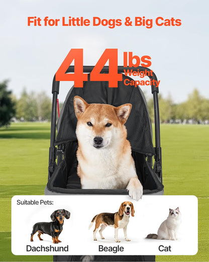 VEVOR Pet Stroller, 35 lbs Weight Capacity, Foldable Dog Stroller Cart, 4 Wheels Cats Strollers with with Detachable Carrier & Mesh Windows, Portable Design with Brake for Small to Medium Pets