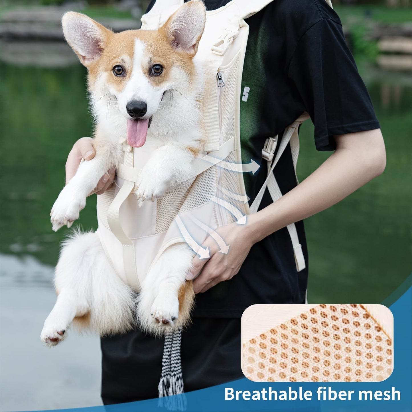 Dog Front Carrier Backpacks for Small Dogs, Legs Out Pet Carrier Sling Backpack with Adjustable Padded Ventilated Shoulder Straps, Easy-Fit for Traveling Hiking Camping,Medium