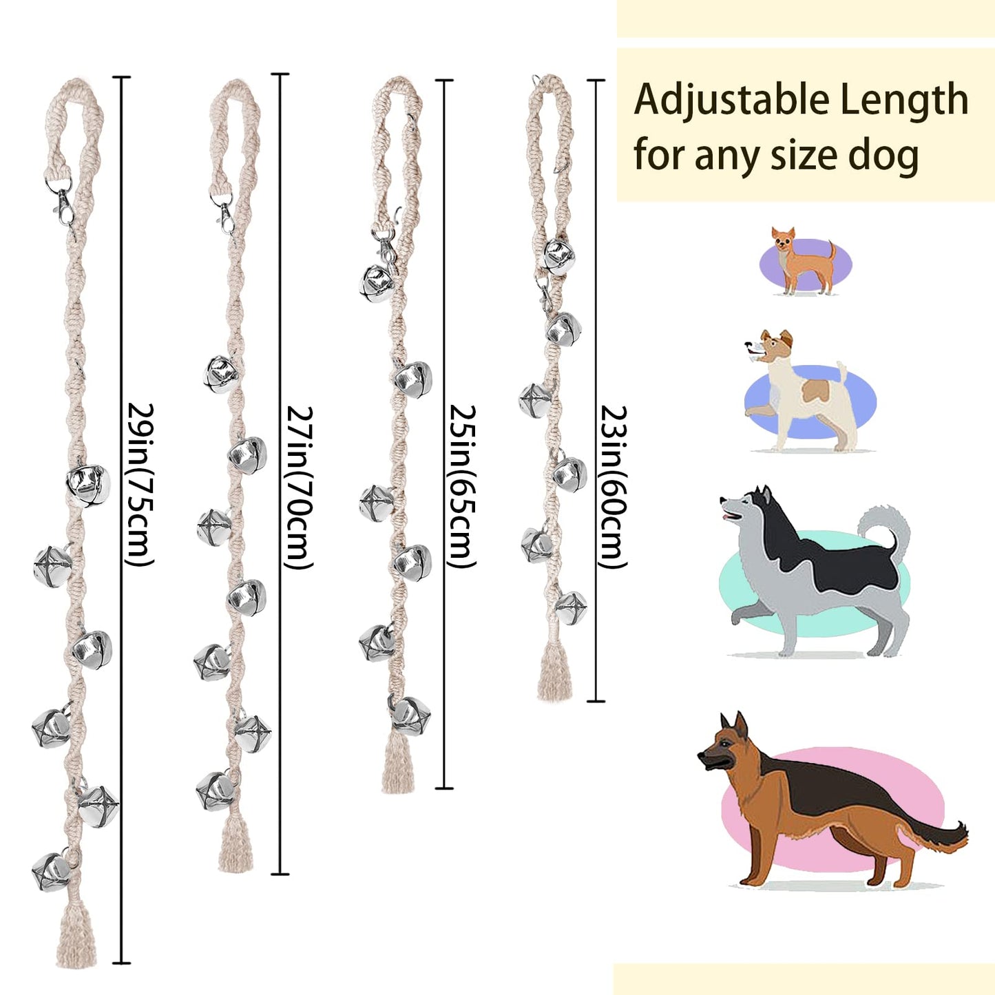 Dog Bells to Go Outside & Puppy Potty Training, Adjustable Dog Door Bell Ring to Go Potty, Handmade with Premium Yarn. Twisted Style, Beige