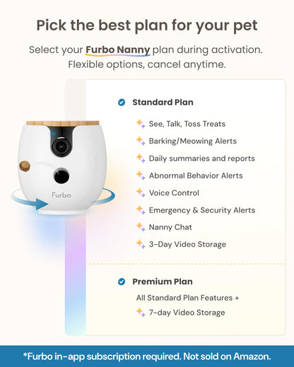 Furbo Mini 360° [Subscription Required] New 2K QHD Pet Camera - Unlock w/Paid Plan: Dog & Cat Safety Alerts, Rotating Treat Toss, 2-Way Speaker (Low Risk, 3mo Min. Cancel Anytime)