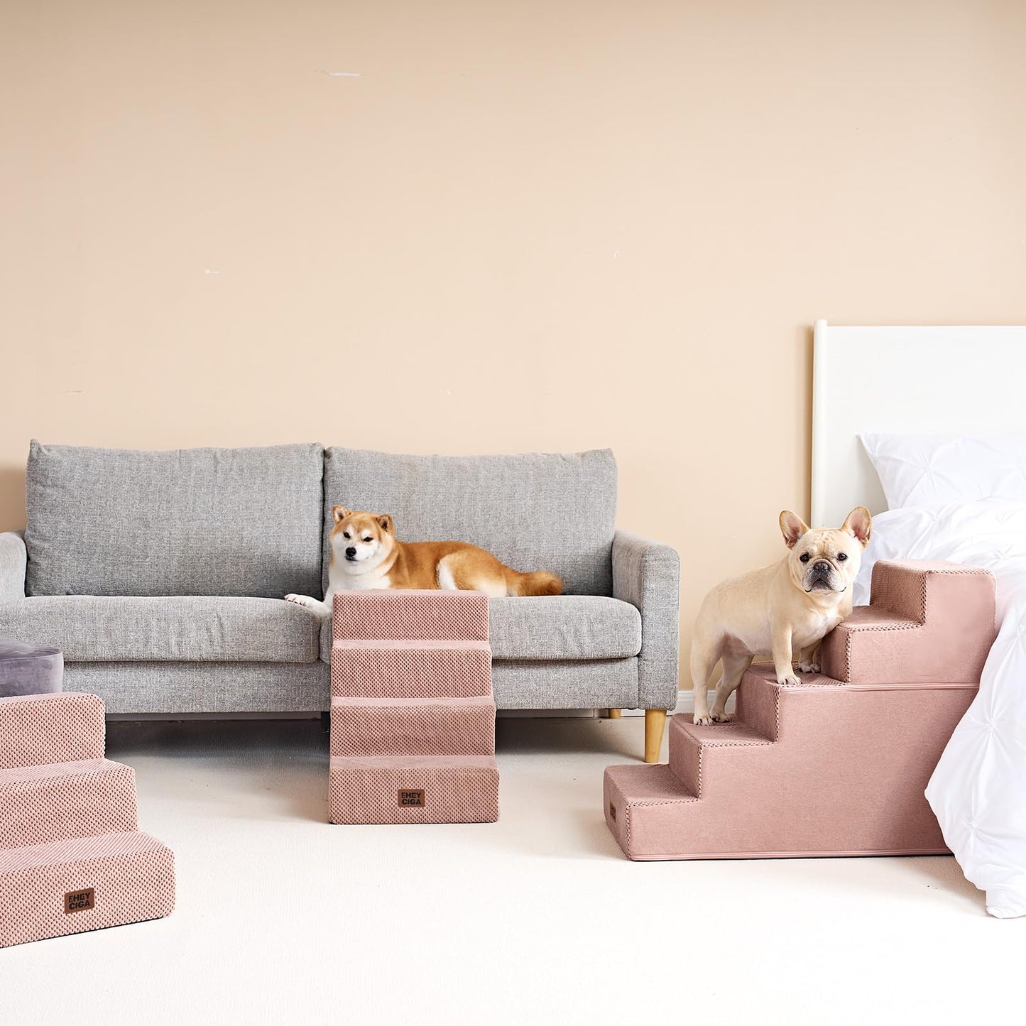 EHEYCIGA Dog Stairs for Bed 18" H, 4-Step Dog Steps for High Bed, Pet Steps for Small Dogs and Cats, Non-Slip Balanced Pet Ramp Indoor, Grey