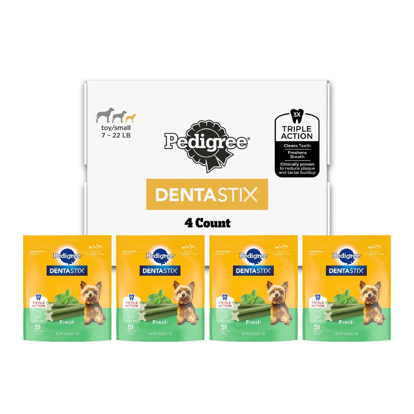 Pedigree Dentastix Dental Chews for Dogs, Small and Toy Breed Dog Treats, Fresh Flavor, 12.31 oz. Bag (51 Treats Total)