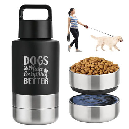 Insulated Dog Travel Water Bottle With Detachable Bowls, Ideal Dog Mom Gifts for Women, Portable Water Bottle Dispenser, For Walking, Hiking, Camping, Outdoor (Pink:Best Dog Mom, 32 Oz)