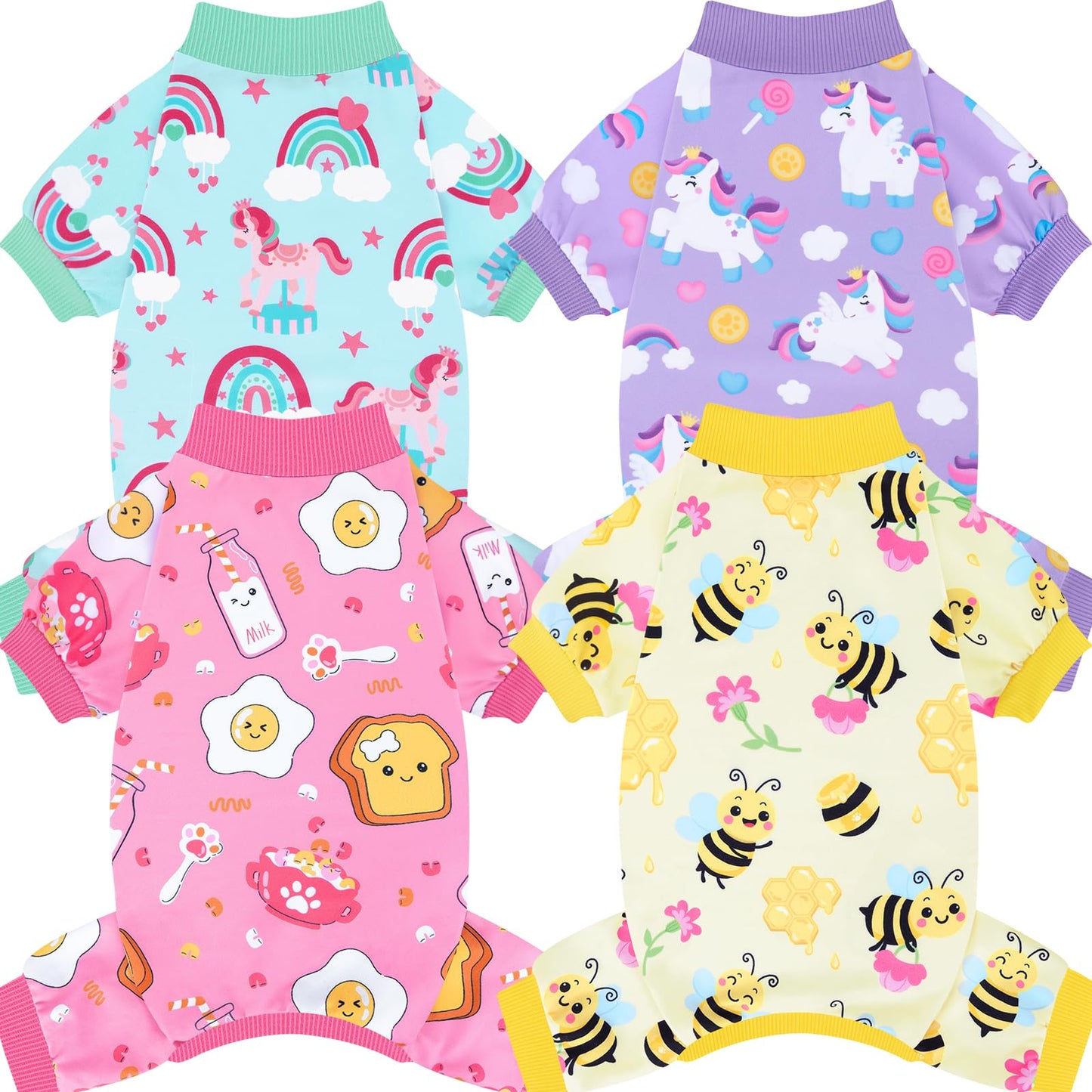 XPUDAC 4 Pack Dog Pajamas Soft Strechy Summer Dog Pjs Puppy Clothes for Small Medium Dogs Boy Girl Cat Pet Outfits, M