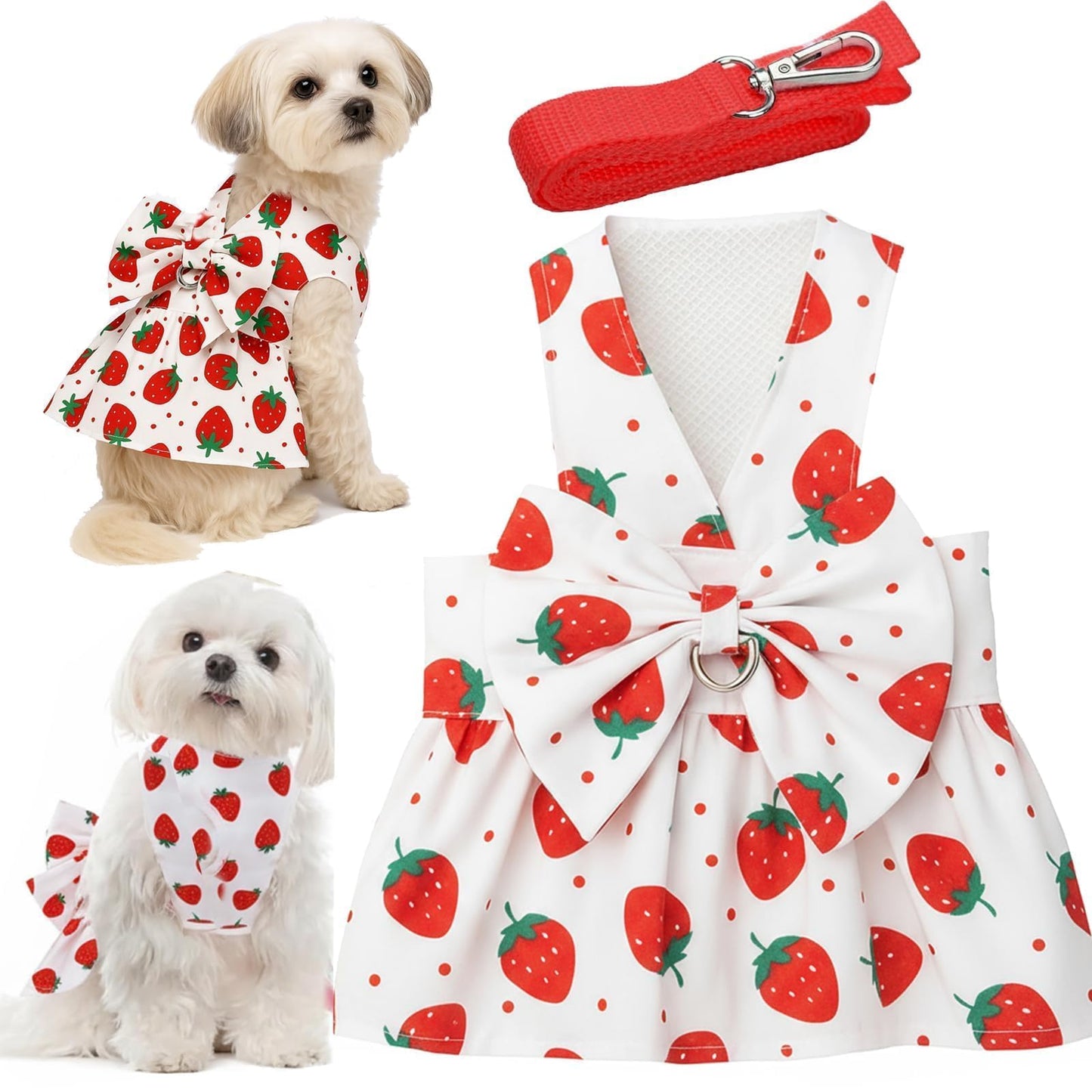Dog Dress Bowknot Harness Leash Set for Small Girl Dogs Pink Floral Dog Cat Clothes Cute Puppy Outfits Pet Clothes Spring Summer Breathable Dresses(Samll)