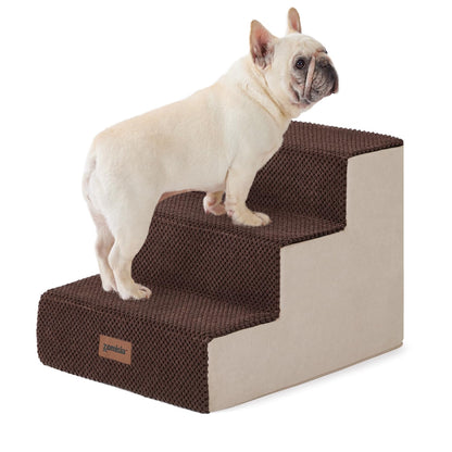 Dog Stairs for Small Dogs - Pet Stairs 2 in 1 with Zippers Suitable for Couch and Bed, 35D Foam Dog Steps with Non Slip Bottom Grey 4 Steps, Beige