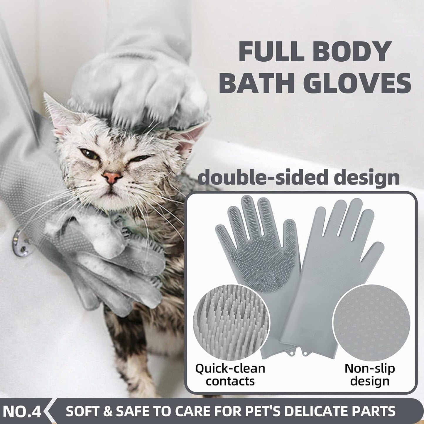 Bath Grooming Kit for Pets - Hair Brush Set with Towel, Washing Gloves, and Shampoo Scrubber Brush for Dogs and Cats (Pink)