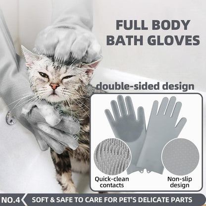 Bath Grooming Kit for Pets - Hair Brush Set with Towel, Washing Gloves, and Shampoo Scrubber Brush for Dogs and Cats (Pink)