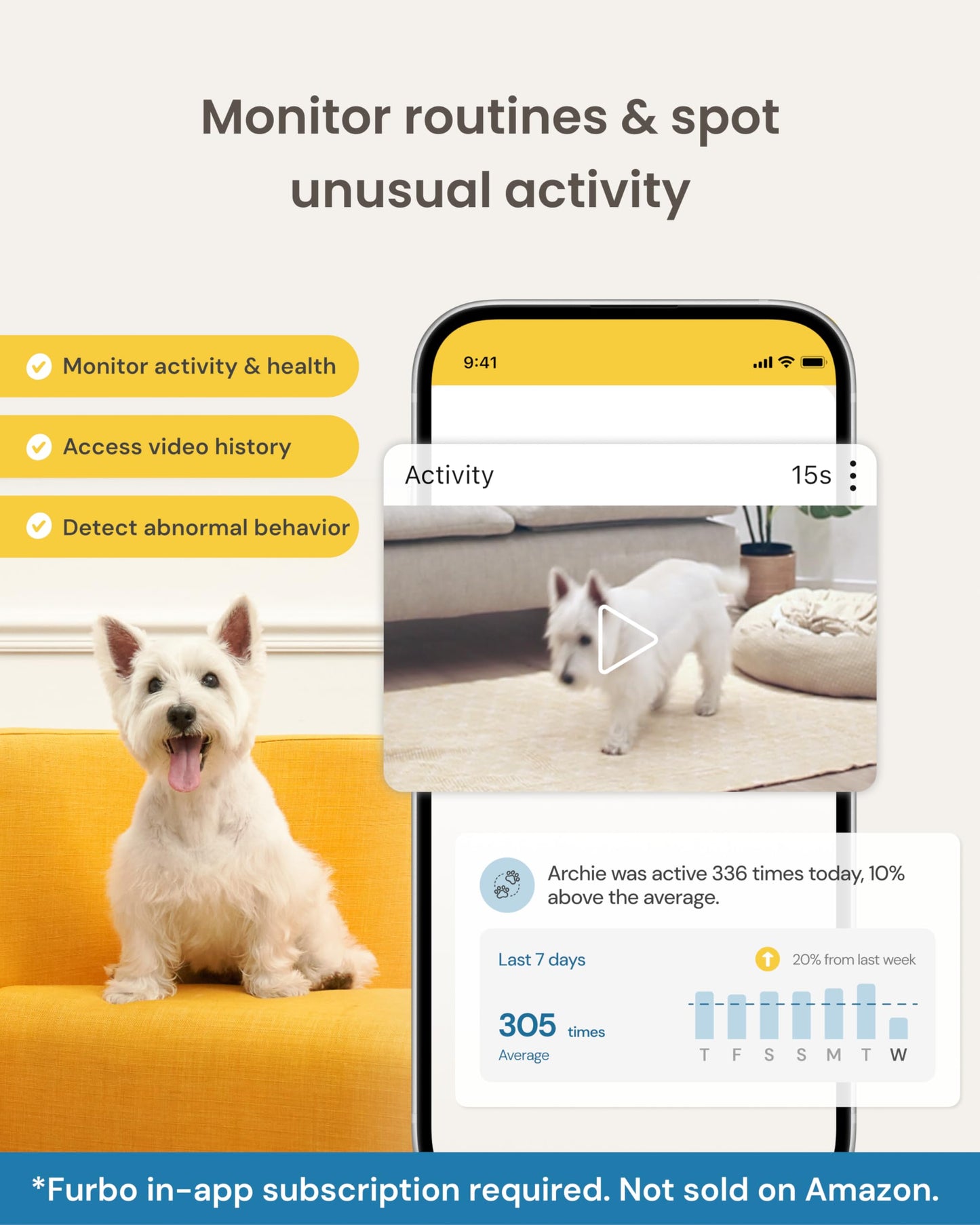 Furbo Mini 360° [Subscription Required] New 2K QHD Pet Camera - Unlock w/Paid Plan: Dog & Cat Safety Alerts, Rotating Treat Toss, 2-Way Speaker (Low Risk, 3mo Min. Cancel Anytime)