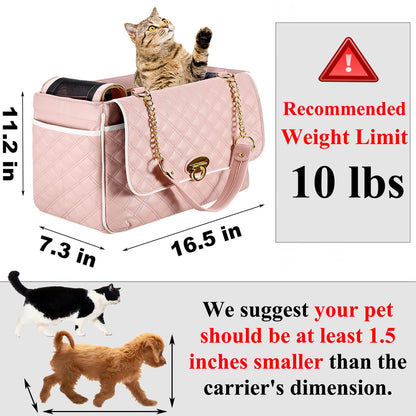 Fashion Dog Purse for Small Dogs with 2 Super-Large Pockets, Holds Up to 10lbs PU Leather Pet Carrier, Cat Carrier, Airline Approved Puppy Purse for Travel (Black, Small Size)