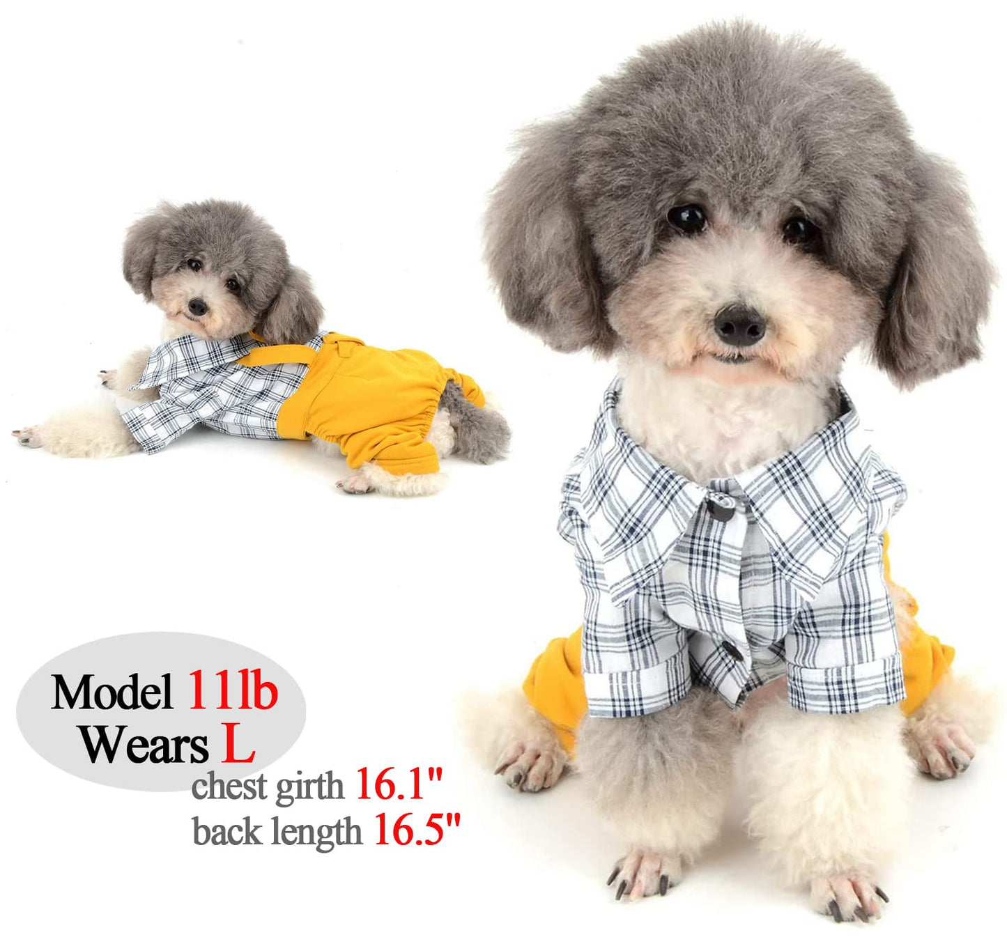 Pet Clothes Dog Shirts Classic Plaid Striped Overall Jumpsuit, Gentle Puppy Wedding Birthday Western Onesies Apparel, Fashion Daily Outfit with Bowtie for Dogs and Cats (Medium, Khaki)