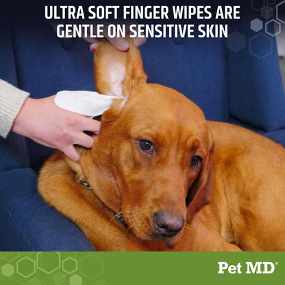 Pet MD Dog Ear Cleaning Wipes – Otic Cleanser for Dogs, Soothing Ear Care with Aloe Vera & Eucalyptus, Regular Wipes, 100 Count