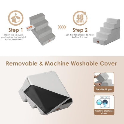 EHEYCIGA Dog Stairs for Bed 18" H, 4-Step Dog Steps for High Bed, Pet Steps for Small Dogs and Cats, Non-Slip Balanced Pet Ramp Indoor, Grey