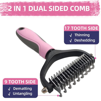 Bath Grooming Kit for Pets - Hair Brush Set with Towel, Washing Gloves, and Shampoo Scrubber Brush for Dogs and Cats (Pink)