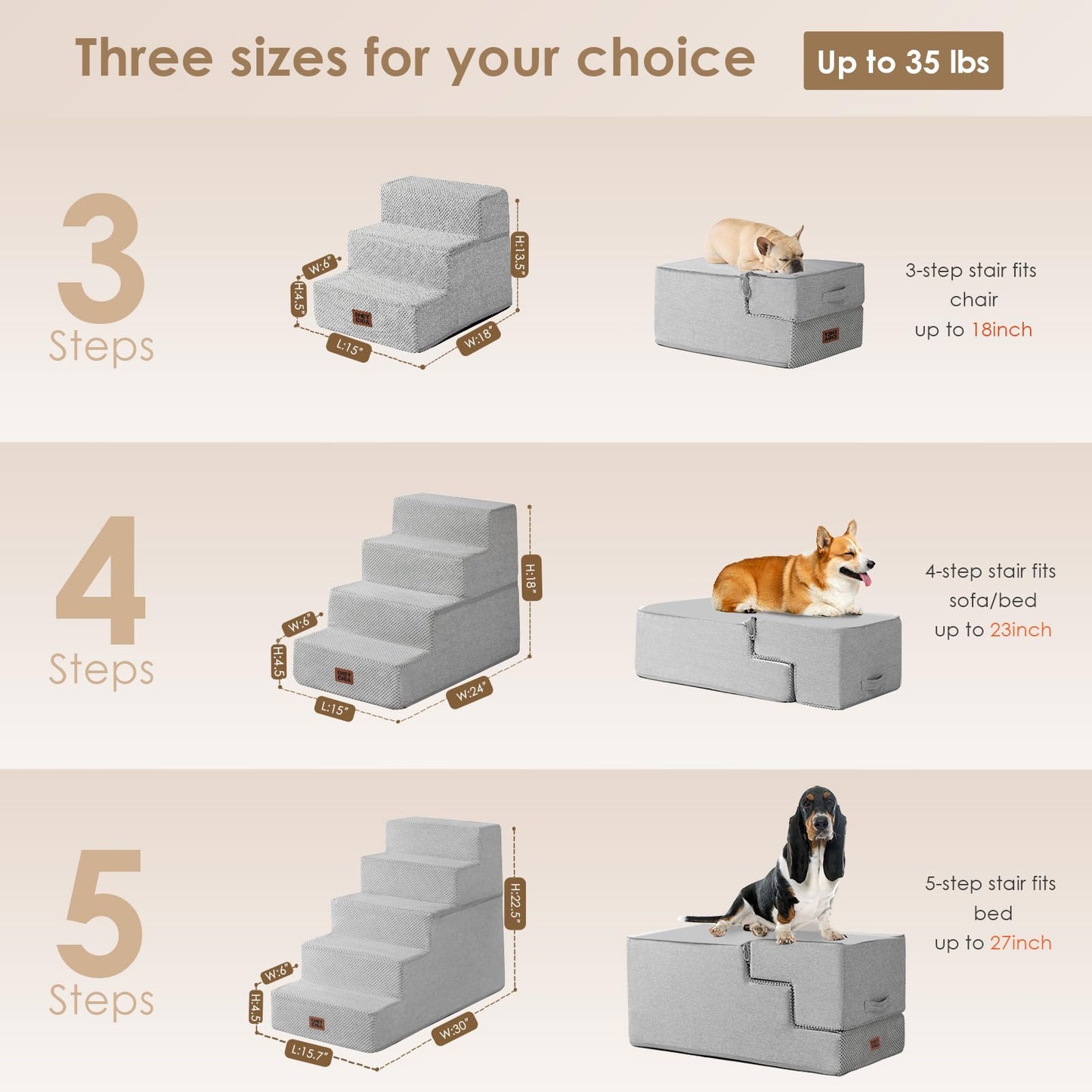 EHEYCIGA Dog Stairs for Bed 18" H, 4-Step Dog Steps for High Bed, Pet Steps for Small Dogs and Cats, Non-Slip Balanced Pet Ramp Indoor, Grey