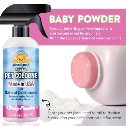 Bodhi Dog Premium Dog Cologne - Deodorizing Dog Perfume & Conditioner for Dogs & Cats - Natural Long Lasting Spray - Keeps Pets Fresh All Day - Gentle & Safe Formula, Made in USA (Baby Powder 4 Fl Oz)