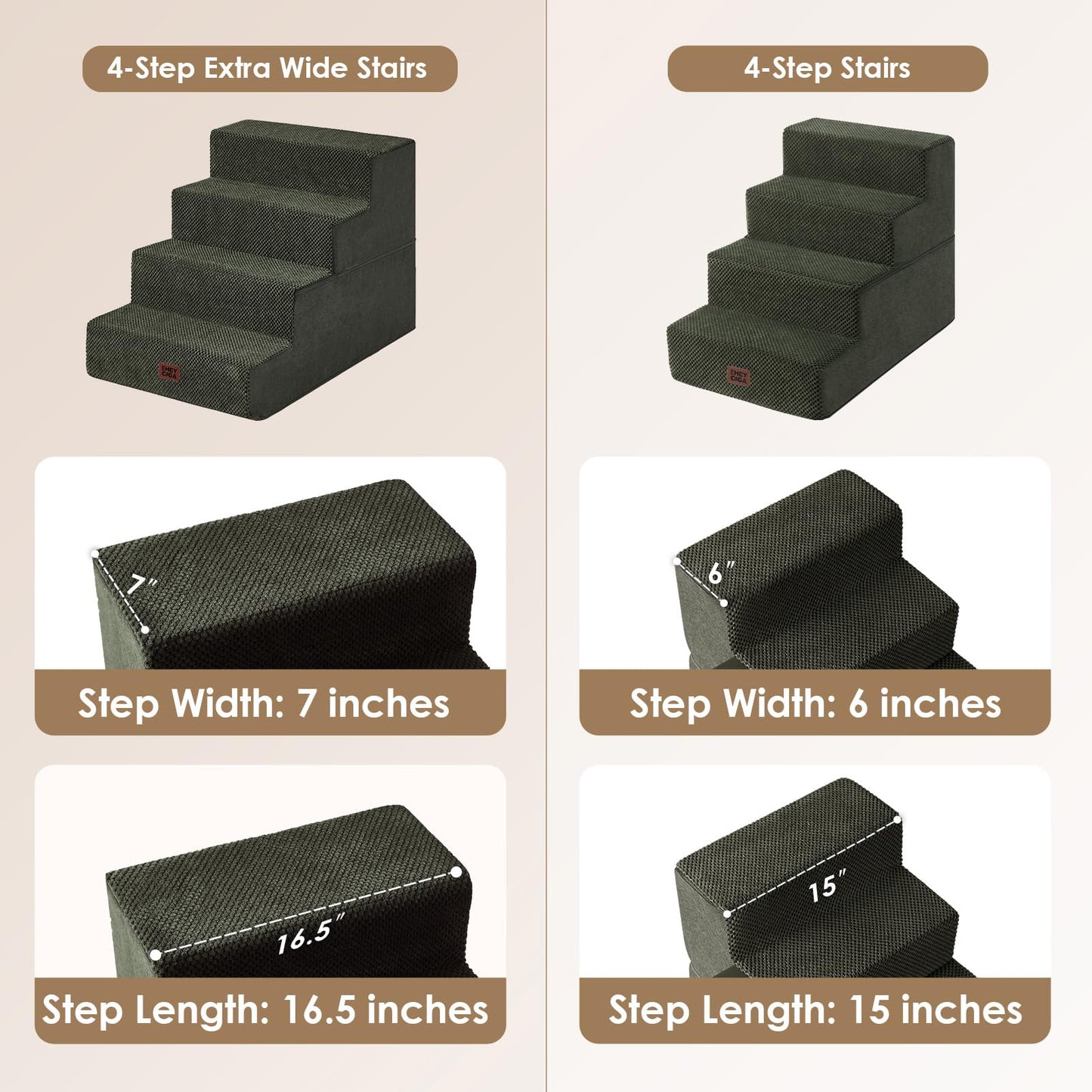 EHEYCIGA Dog Stairs for Bed 18" H, 4-Step Dog Steps for High Bed, Pet Steps for Small Dogs and Cats, Non-Slip Balanced Pet Ramp Indoor, Grey