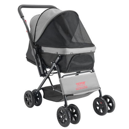 VEVOR Pet Stroller, 35 lbs Weight Capacity, Foldable Dog Stroller Cart, 4 Wheels Cats Strollers with with Detachable Carrier & Mesh Windows, Portable Design with Brake for Small to Medium Pets