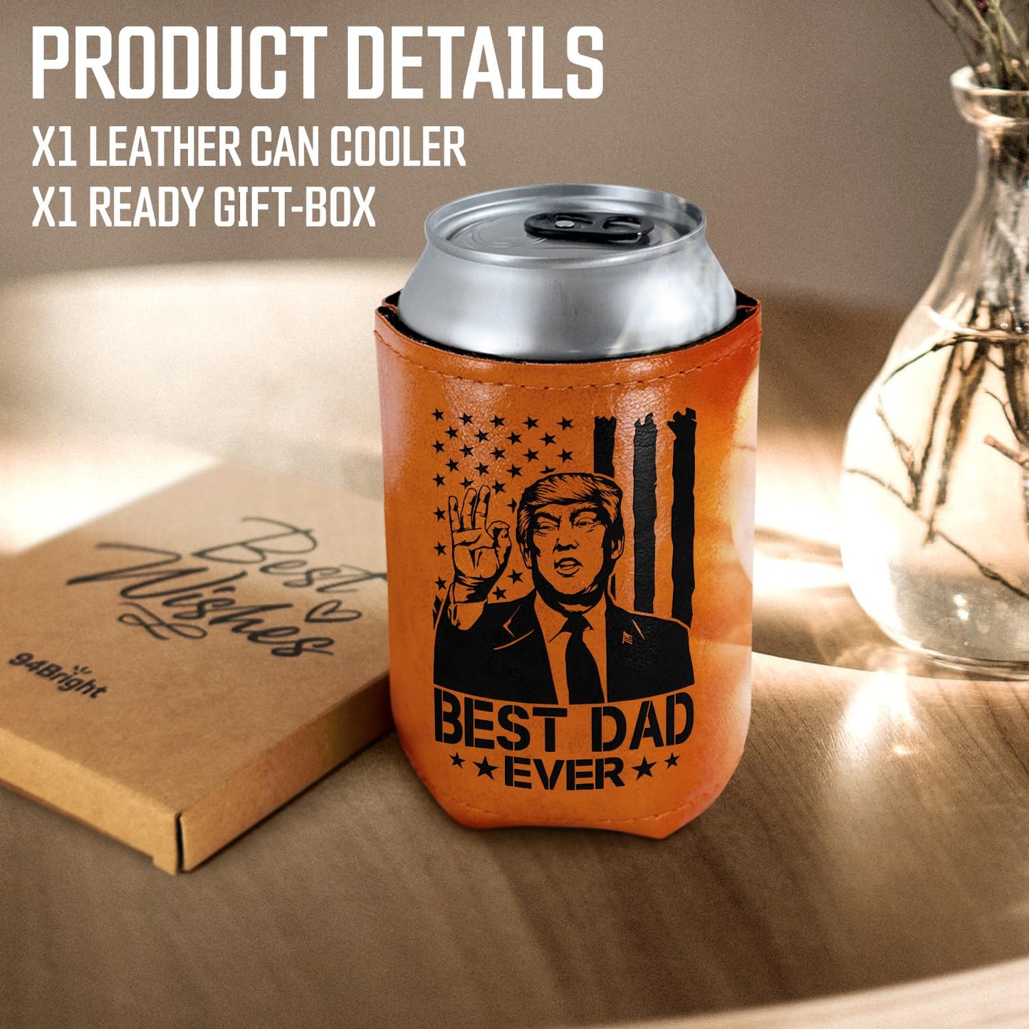 Best Dog Dad Ever Leather Can Cooler Holder Sleeve 12oz – Dog Lover Gifts for Men, Dad, Husband, Boyfriend, Grandpa – Dog Dad Gifts, Funny Pet Owner Gift, Birthday, Christmas Present