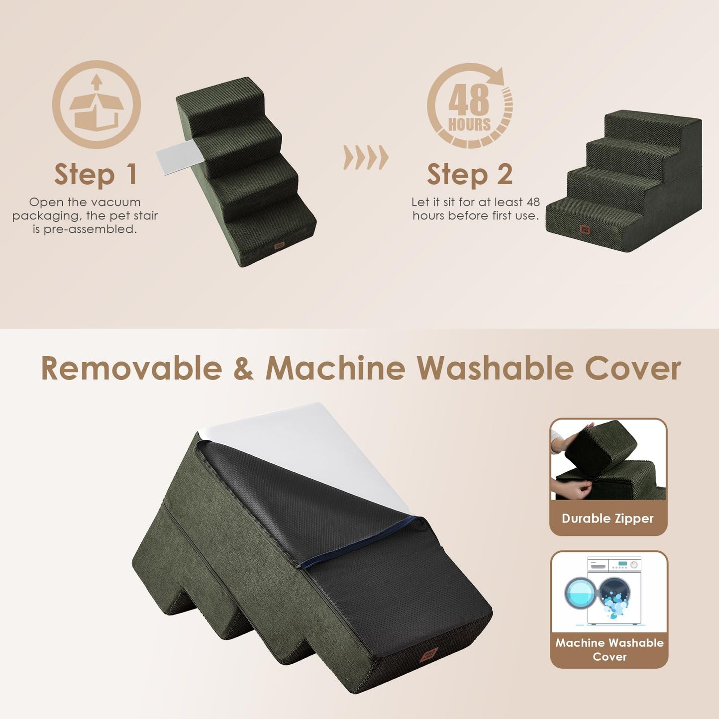 EHEYCIGA Dog Stairs for Bed 18" H, 4-Step Dog Steps for High Bed, Pet Steps for Small Dogs and Cats, Non-Slip Balanced Pet Ramp Indoor, Grey