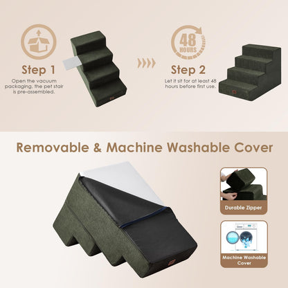 EHEYCIGA Dog Stairs for Bed 18" H, 4-Step Dog Steps for High Bed, Pet Steps for Small Dogs and Cats, Non-Slip Balanced Pet Ramp Indoor, Grey