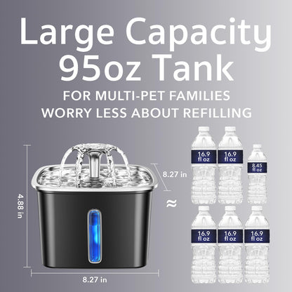Veken Innovation Award Winner Stainless Steel Cat Water Fountain, 108oz/3.2L Automatic Pet Fountain Dog Water Dispenser with 3 Replacement Filters & Silicone Mat, Gifts for Cats, Dogs (Silver)