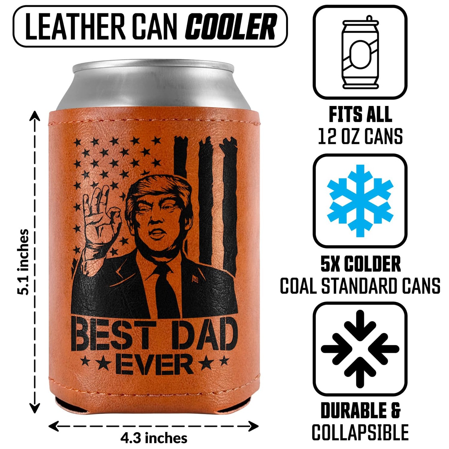 Best Dog Dad Ever Leather Can Cooler Holder Sleeve 12oz – Dog Lover Gifts for Men, Dad, Husband, Boyfriend, Grandpa – Dog Dad Gifts, Funny Pet Owner Gift, Birthday, Christmas Present