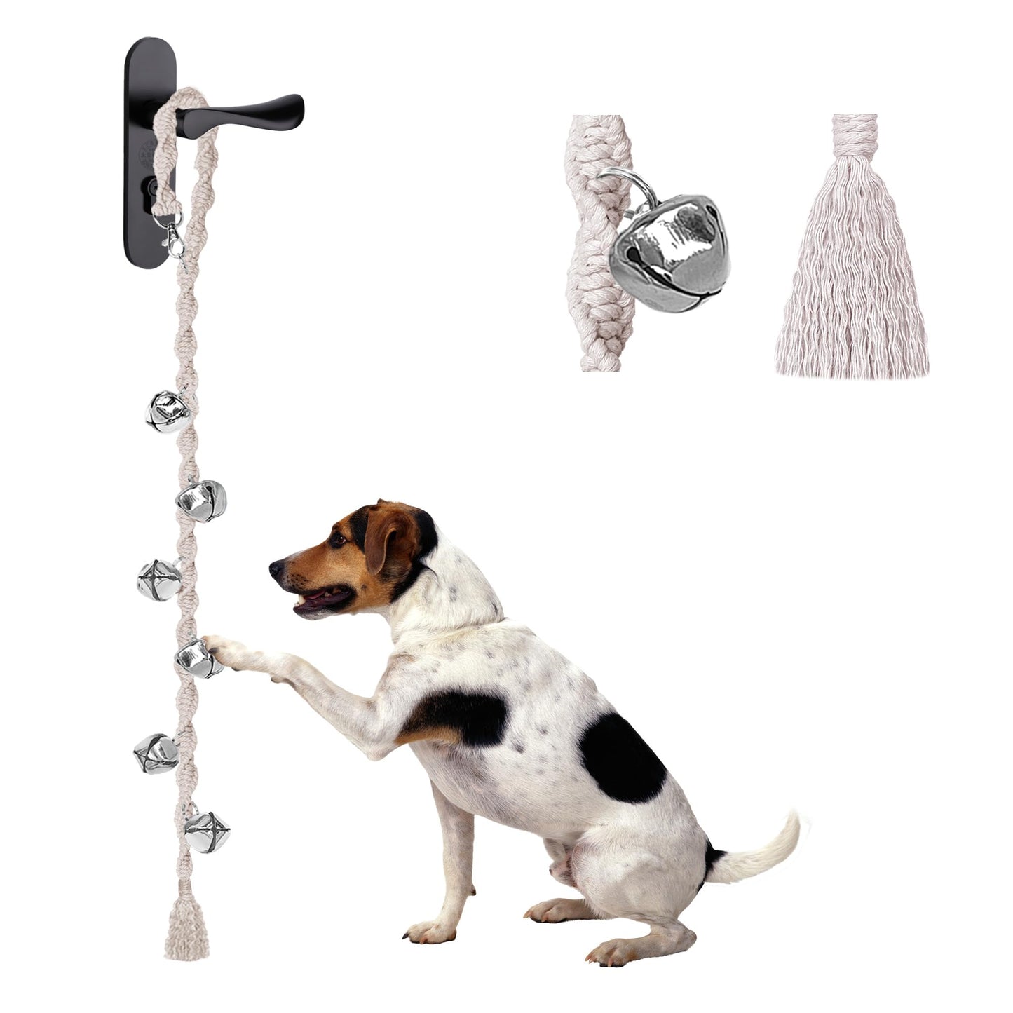 Dog Bells to Go Outside & Puppy Potty Training, Adjustable Dog Door Bell Ring to Go Potty, Handmade with Premium Yarn. Twisted Style, Beige