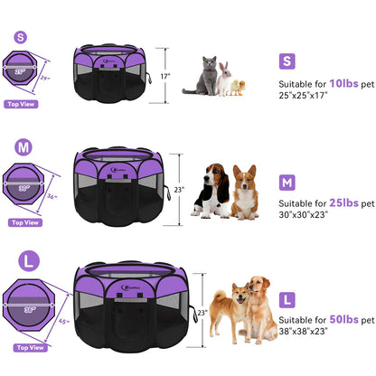 Siedihit Dog Cat Playpen, Puppy Pet Playpen Indoor for Small Dog Crate Tent Cage Outdoor, Portable Pop Up Dogs Enclosure Kennel with Carrying Case for Dogs/Cats/Rabbits(Grey, Small