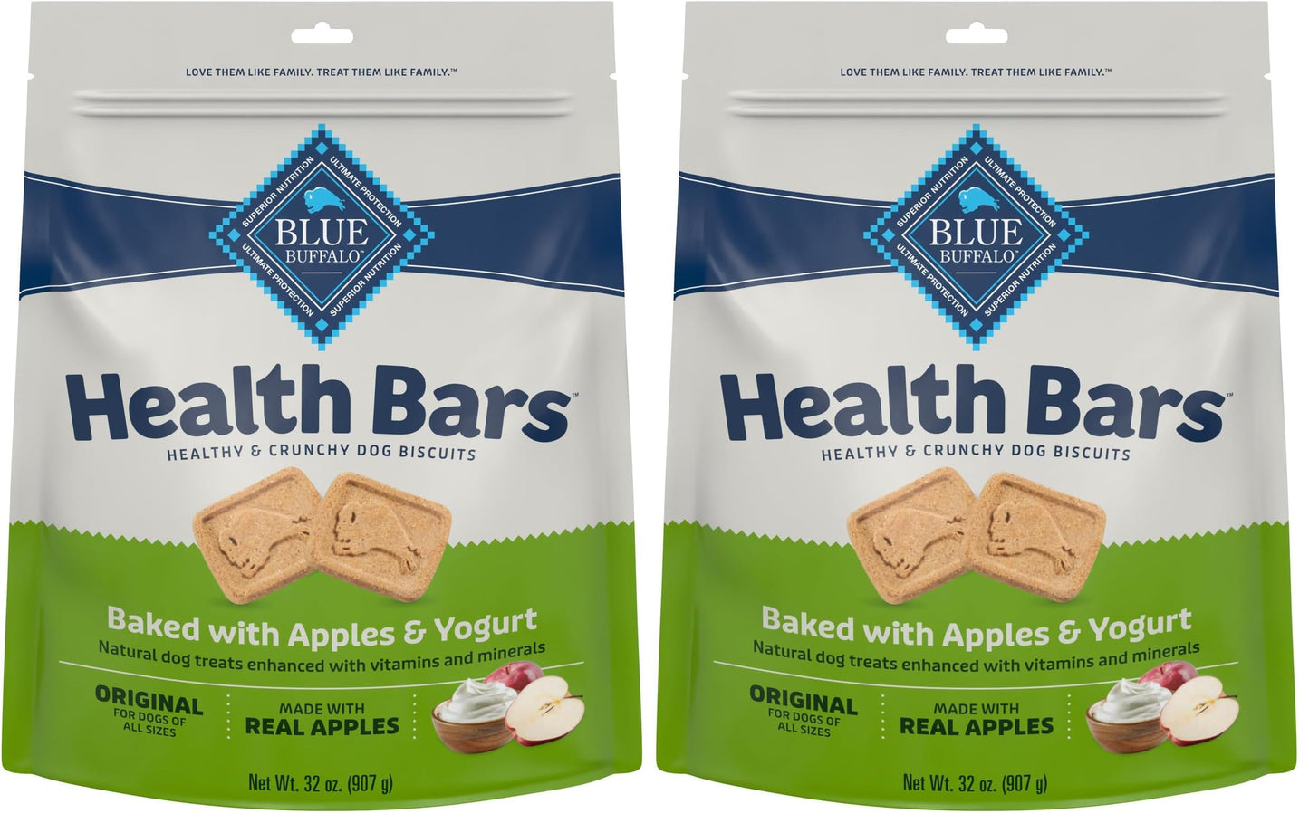 Blue Buffalo Health Bars Mini Crunchy Dog Biscuits, Oven-Baked with Natural Ingredients, Apples & Yogurt, 16-oz Bag