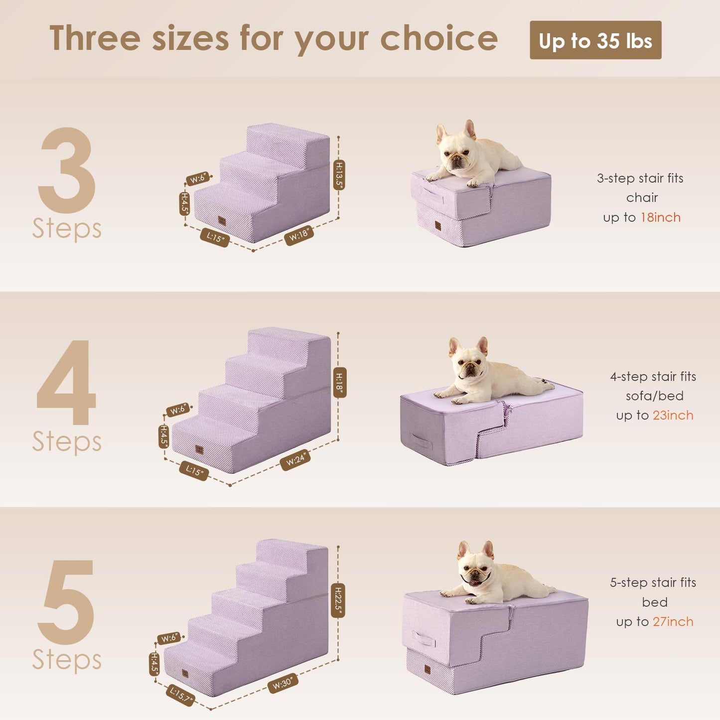 EHEYCIGA Dog Stairs for Bed 18" H, 4-Step Dog Steps for High Bed, Pet Steps for Small Dogs and Cats, Non-Slip Balanced Pet Ramp Indoor, Grey