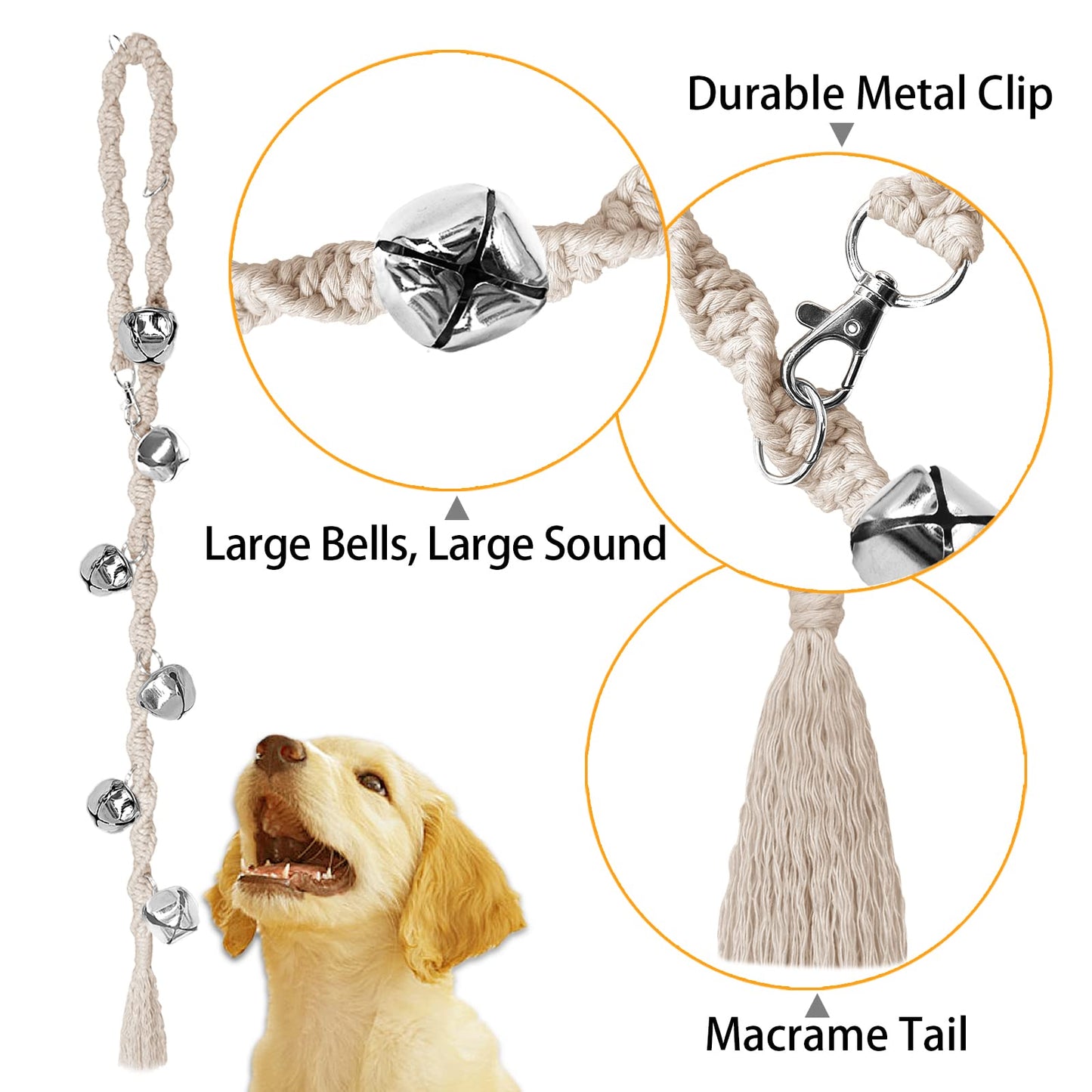 Dog Bells to Go Outside & Puppy Potty Training, Adjustable Dog Door Bell Ring to Go Potty, Handmade with Premium Yarn. Twisted Style, Beige