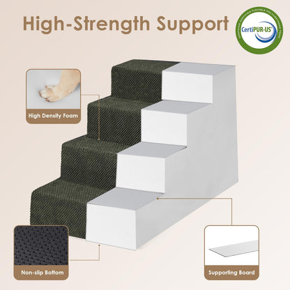 EHEYCIGA Dog Stairs for Bed 18" H, 4-Step Dog Steps for High Bed, Pet Steps for Small Dogs and Cats, Non-Slip Balanced Pet Ramp Indoor, Grey