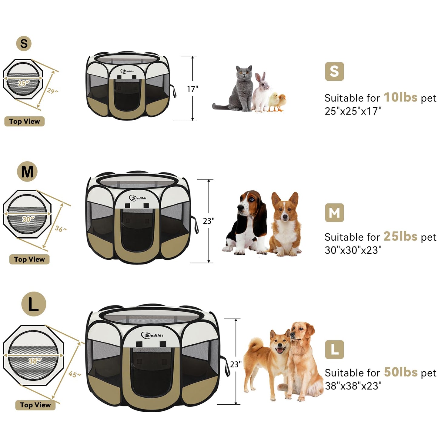 Siedihit Dog Cat Playpen, Puppy Pet Playpen Indoor for Small Dog Crate Tent Cage Outdoor, Portable Pop Up Dogs Enclosure Kennel with Carrying Case for Dogs/Cats/Rabbits(Grey, Small