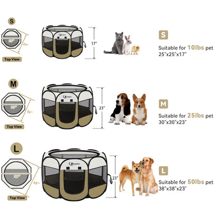Siedihit Dog Cat Playpen, Puppy Pet Playpen Indoor for Small Dog Crate Tent Cage Outdoor, Portable Pop Up Dogs Enclosure Kennel with Carrying Case for Dogs/Cats/Rabbits(Grey, Small