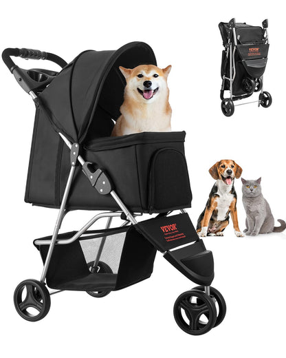 VEVOR Pet Stroller, 35 lbs Weight Capacity, Foldable Dog Stroller Cart, 4 Wheels Cats Strollers with with Detachable Carrier & Mesh Windows, Portable Design with Brake for Small to Medium Pets