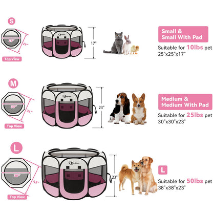 Siedihit Dog Cat Playpen, Puppy Pet Playpen Indoor for Small Dog Crate Tent Cage Outdoor, Portable Pop Up Dogs Enclosure Kennel with Carrying Case for Dogs/Cats/Rabbits(Grey, Small
