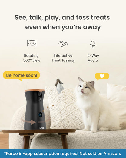 Furbo Mini 360° [Subscription Required] New 2K QHD Pet Camera - Unlock w/Paid Plan: Dog & Cat Safety Alerts, Rotating Treat Toss, 2-Way Speaker (Low Risk, 3mo Min. Cancel Anytime)