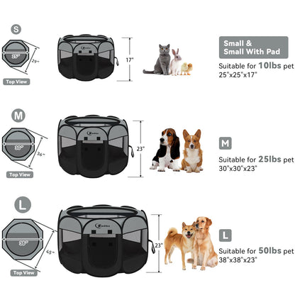 Siedihit Dog Cat Playpen, Puppy Pet Playpen Indoor for Small Dog Crate Tent Cage Outdoor, Portable Pop Up Dogs Enclosure Kennel with Carrying Case for Dogs/Cats/Rabbits(Grey, Small