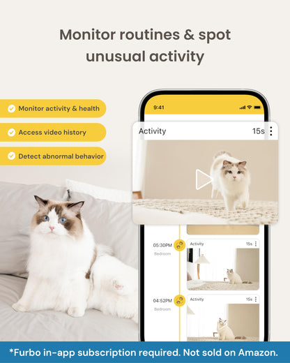 Furbo Mini 360° [Subscription Required] New 2K QHD Pet Camera - Unlock w/Paid Plan: Dog & Cat Safety Alerts, Rotating Treat Toss, 2-Way Speaker (Low Risk, 3mo Min. Cancel Anytime)
