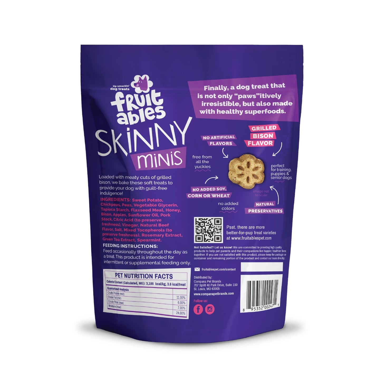 Fruitables Skinny Mini Dog Treats, Healthy Sweet Potato Treat for Dogs, Low Calorie & Delicious, Puppy Training, No Wheat, Corn or Soy, Made in the USA, Bacon and Apple Flavor, 12oz