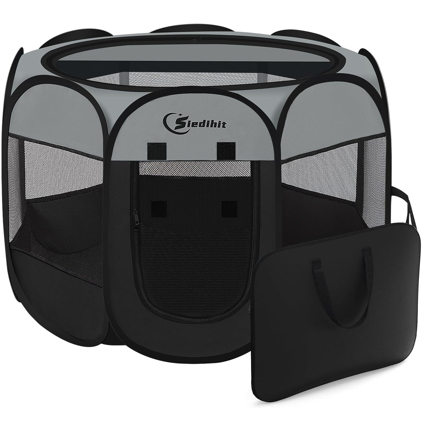 Siedihit Dog Cat Playpen, Puppy Pet Playpen Indoor for Small Dog Crate Tent Cage Outdoor, Portable Pop Up Dogs Enclosure Kennel with Carrying Case for Dogs/Cats/Rabbits(Grey, Small