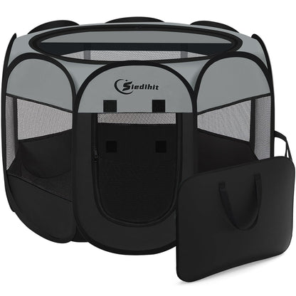 Siedihit Dog Cat Playpen, Puppy Pet Playpen Indoor for Small Dog Crate Tent Cage Outdoor, Portable Pop Up Dogs Enclosure Kennel with Carrying Case for Dogs/Cats/Rabbits(Grey, Small