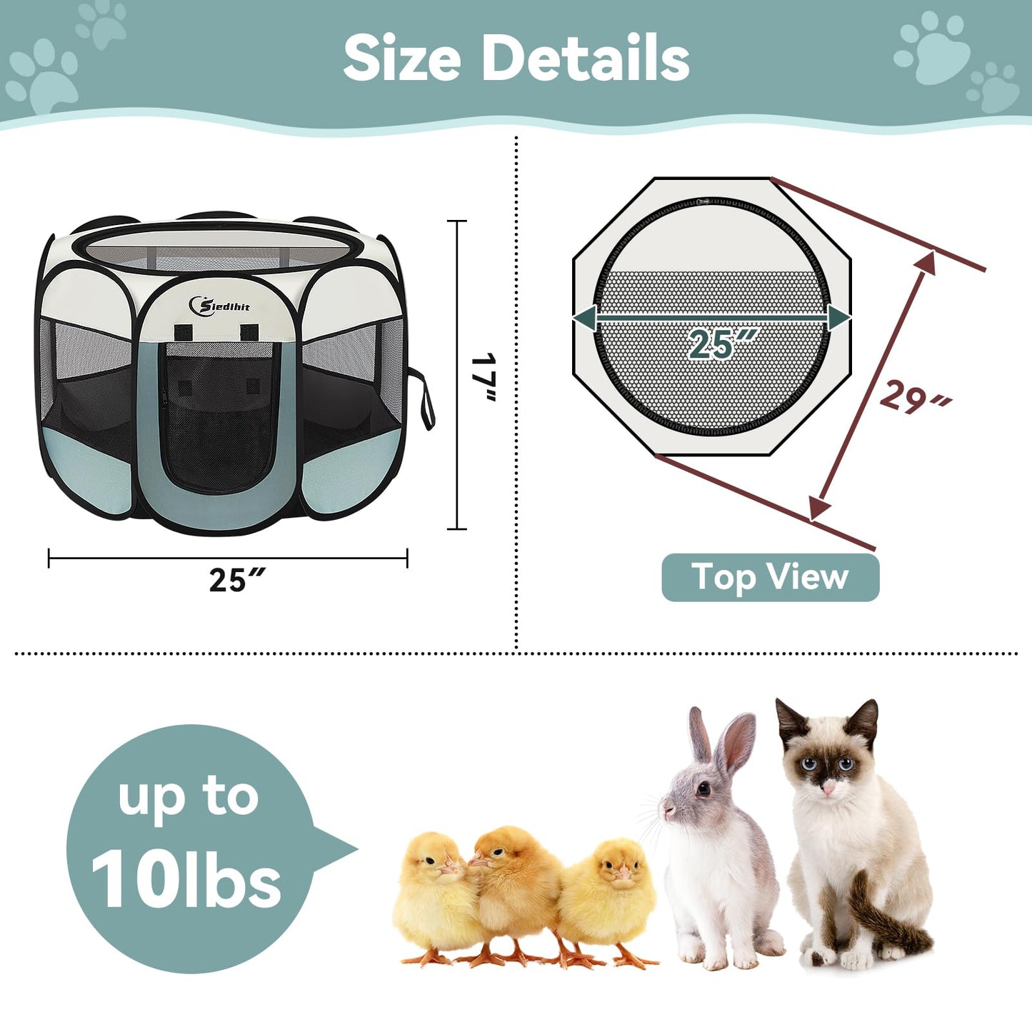 Siedihit Dog Cat Playpen, Puppy Pet Playpen Indoor for Small Dog Crate Tent Cage Outdoor, Portable Pop Up Dogs Enclosure Kennel with Carrying Case for Dogs/Cats/Rabbits(Grey, Small
