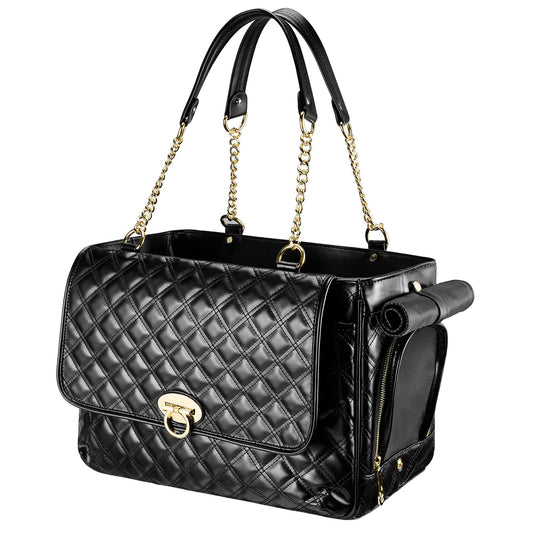 Fashion Dog Purse for Small Dogs with 2 Super-Large Pockets, Holds Up to 10lbs PU Leather Pet Carrier, Cat Carrier, Airline Approved Puppy Purse for Travel (Black, Small Size)