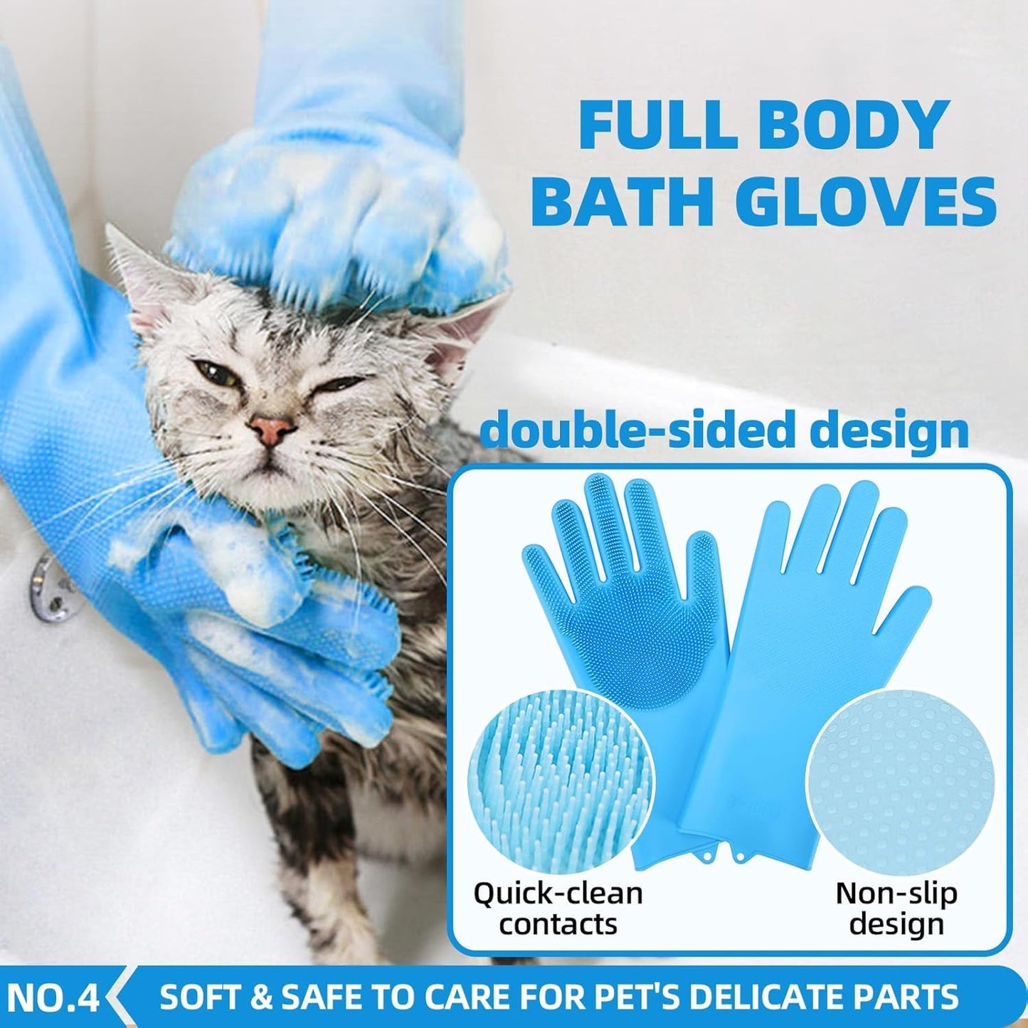 Bath Grooming Kit for Pets - Hair Brush Set with Towel, Washing Gloves, and Shampoo Scrubber Brush for Dogs and Cats (Pink)