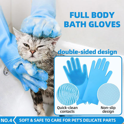 Bath Grooming Kit for Pets - Hair Brush Set with Towel, Washing Gloves, and Shampoo Scrubber Brush for Dogs and Cats (Pink)
