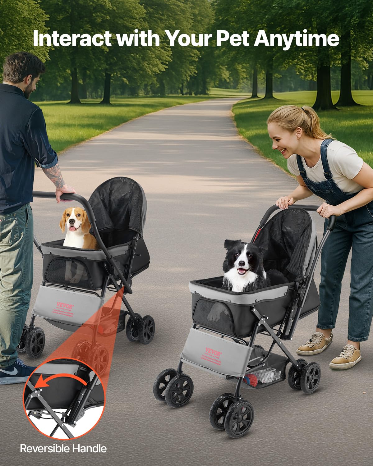 VEVOR Pet Stroller, 35 lbs Weight Capacity, Foldable Dog Stroller Cart, 4 Wheels Cats Strollers with with Detachable Carrier & Mesh Windows, Portable Design with Brake for Small to Medium Pets