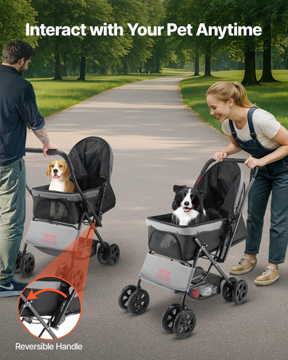 VEVOR Pet Stroller, 35 lbs Weight Capacity, Foldable Dog Stroller Cart, 4 Wheels Cats Strollers with with Detachable Carrier & Mesh Windows, Portable Design with Brake for Small to Medium Pets